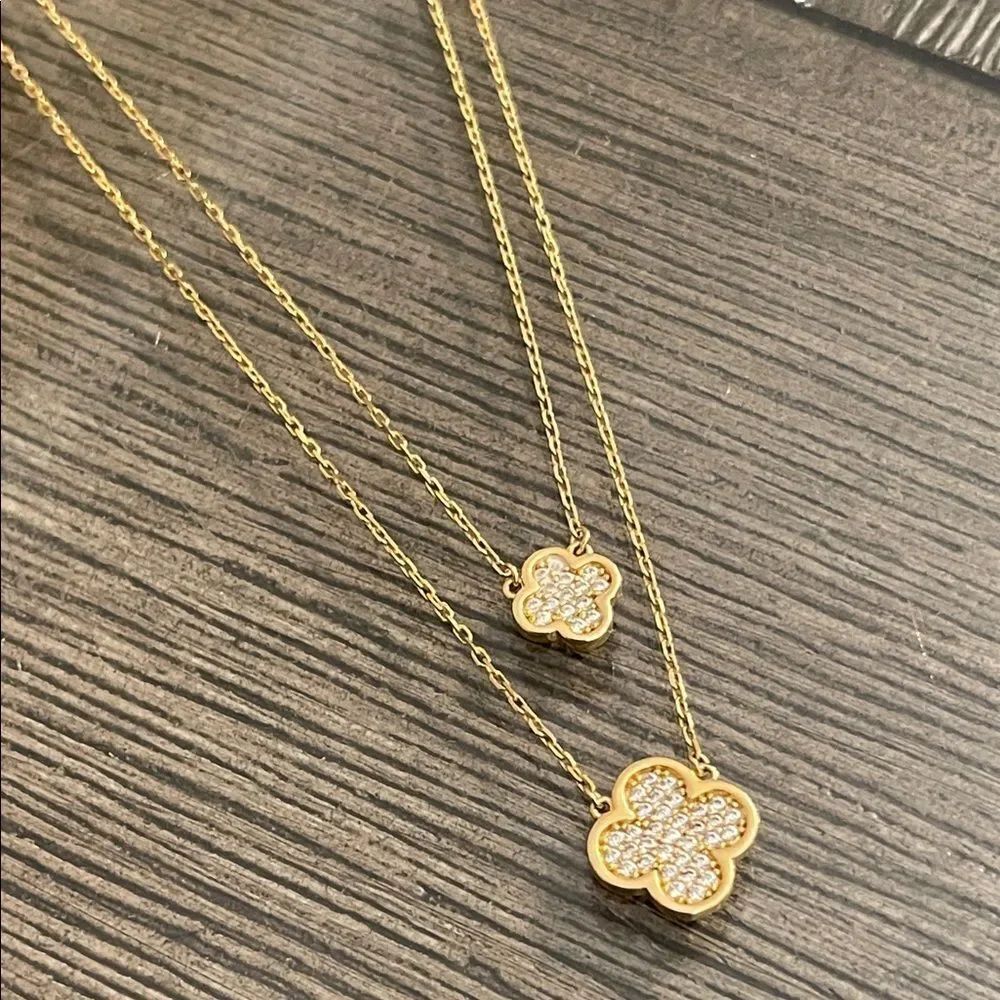 EHC 925 Vermeil Double Strand CZ Quatrefoil 17 7/8” Dainty Necklace